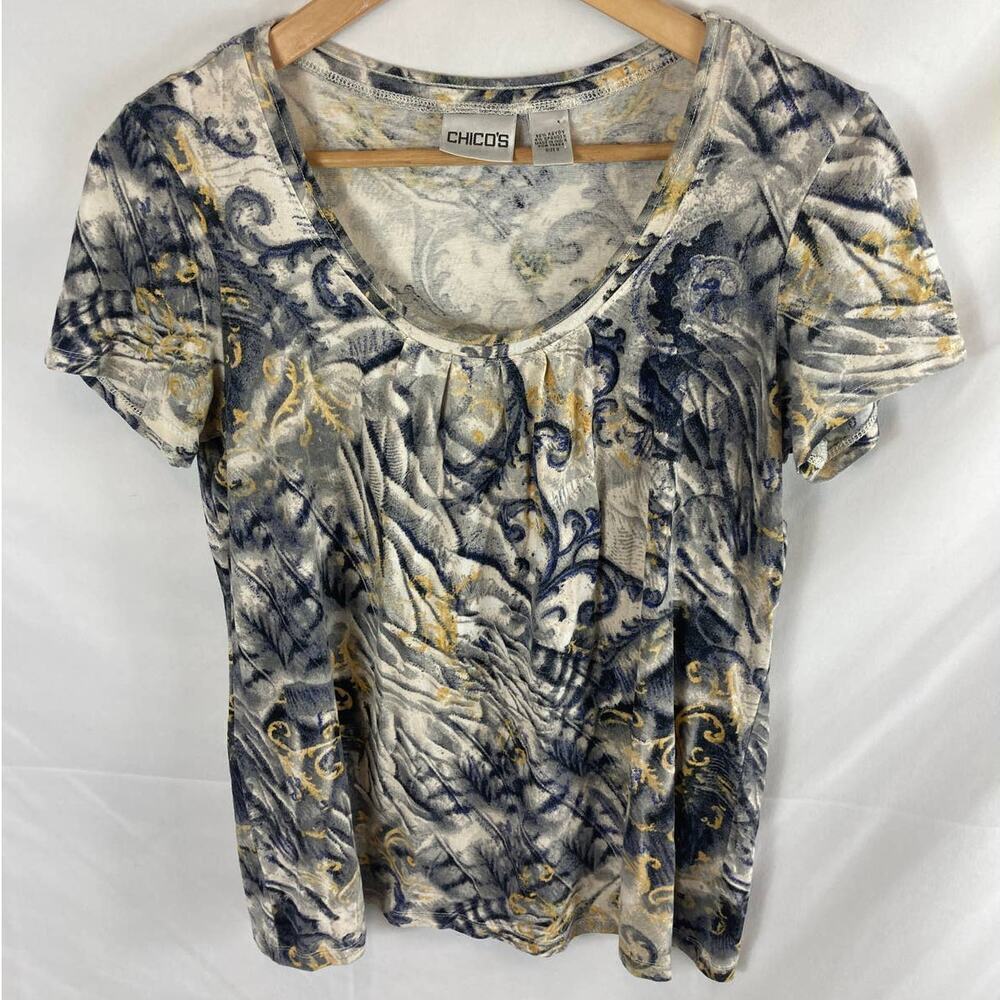 Chicos Patterned Pleated Tshirt Size 0 / Small